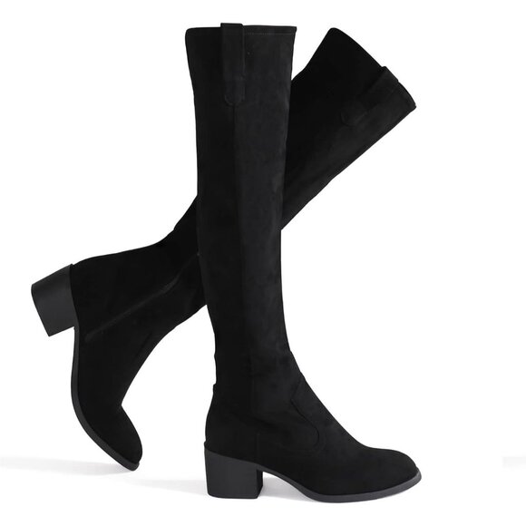 🆕Women's Black Faux Suede Over The Knee Thigh High Chunky Heel Pointed Toe Boot - Picture 4 of 11